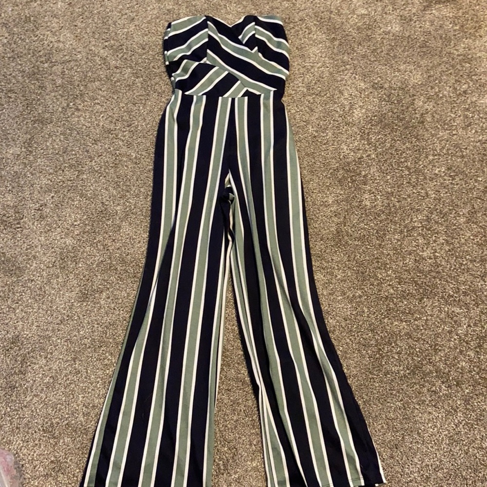 Navy and green jumpsuit with built in bra
